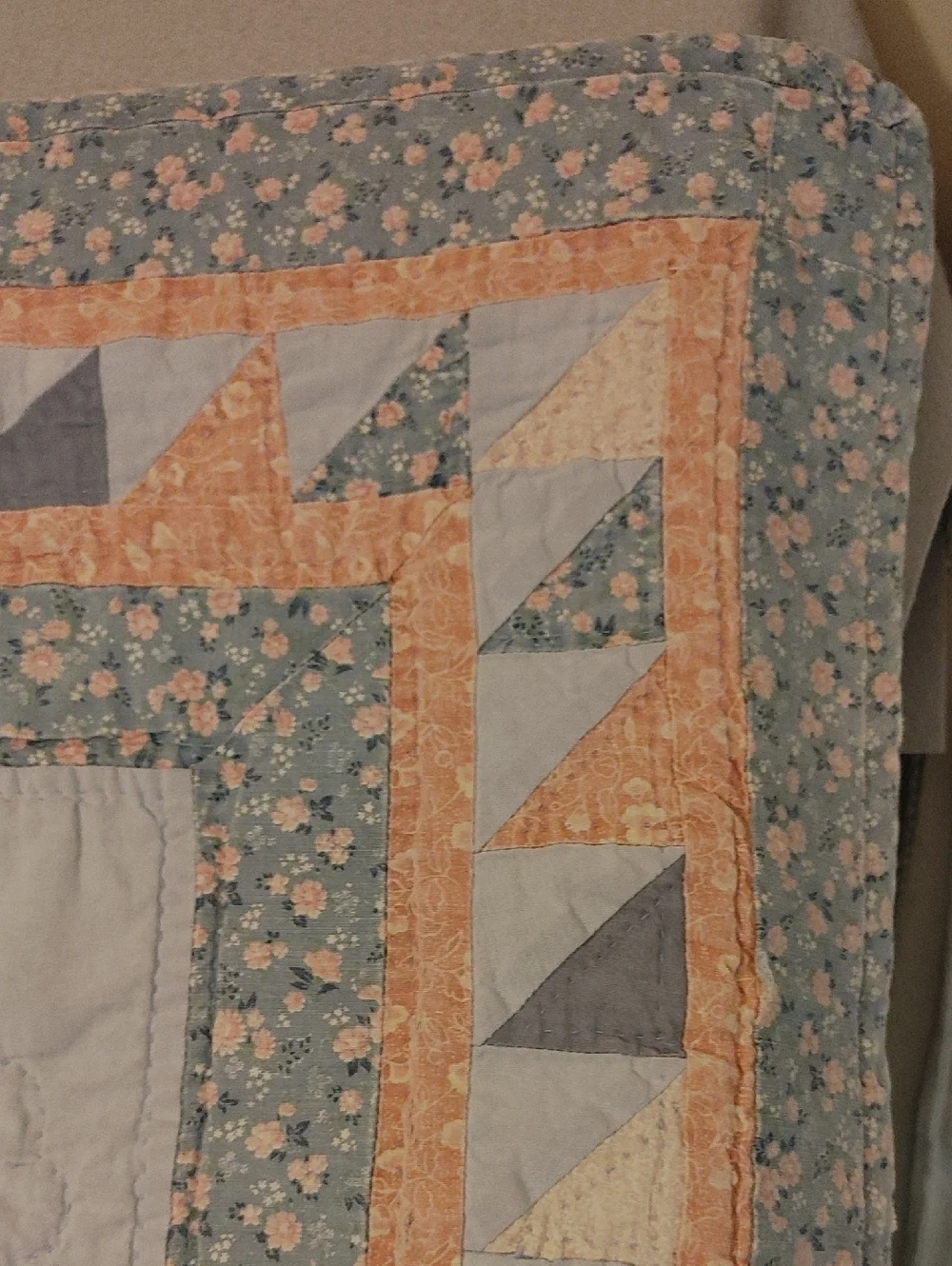 Antique Square Lonestar Small Hand Quilted Quilt in Blue and Pink
